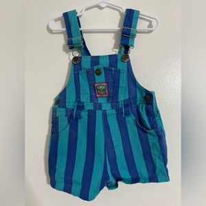 Vtg Okie Dokie Overalls denim striped‎ Bib Shorts Size 3T Kids Boy Girl